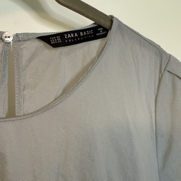 Zara Basics Grey Tie Striped Asymmetrical Short Sleeve Lightweight Top- XS - Picture 5 of 8